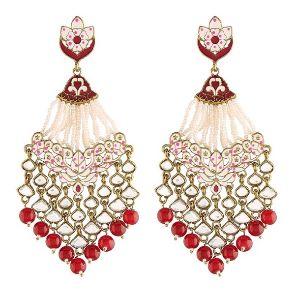 Gold Plated Traditional Handcrafted Meena Work Earring Glided with Kundan & Pearls