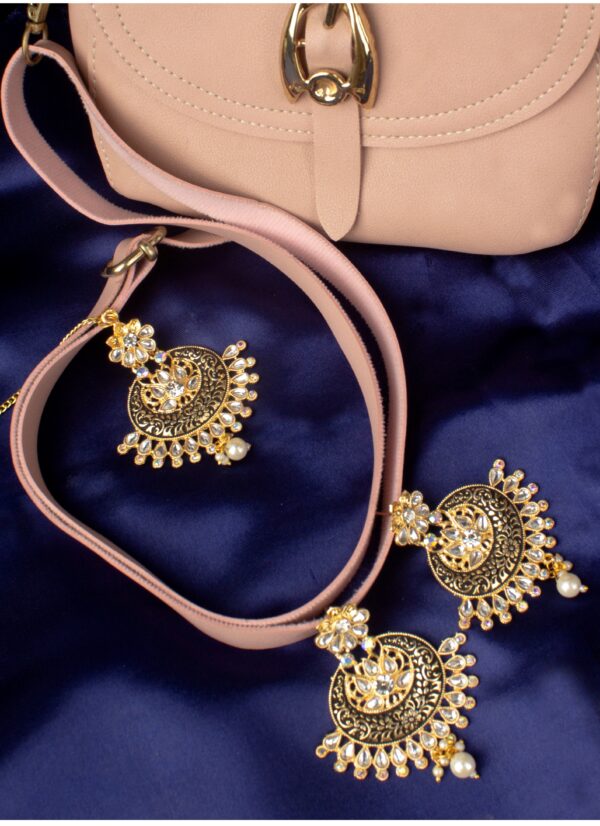 Gold Plated Maangtika Earring With Black Colour Meena - Image 5